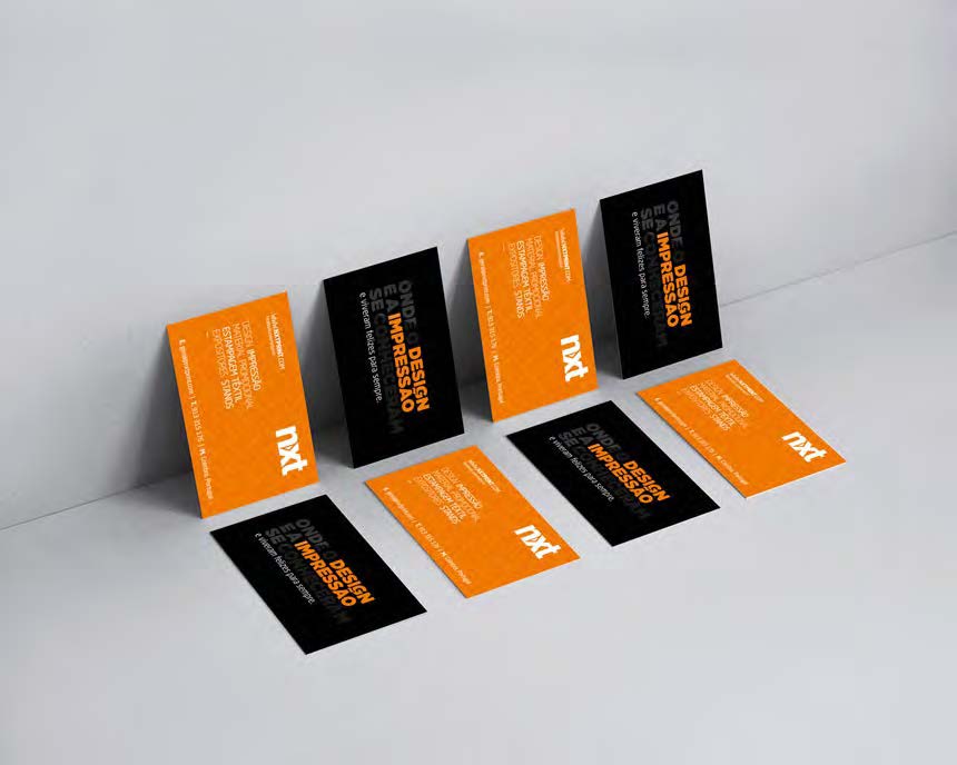 Cartões de visita NXTPrint em laranja e preto